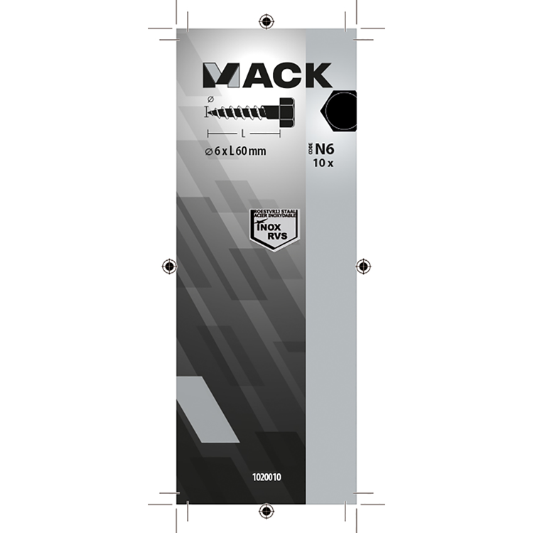 Mack 1020010 - houtdraadbout roestvrijstaal 10 st 6 x 60 mm | 5 stuks
