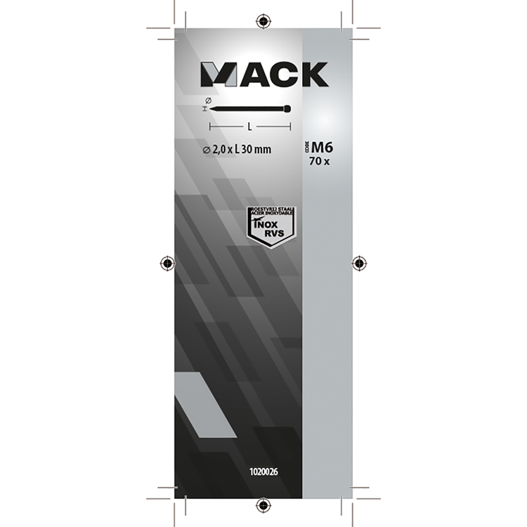 Mack 1020026 - nagel ronde kop inox a2 70 st 2,0 x 30 mm | 5 stuks