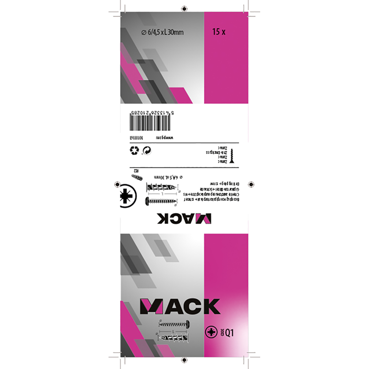 Mack 1018161 - boorplug vr gipskartplt + schr. zamac 15st 6 x 38 mm | 5 stuks