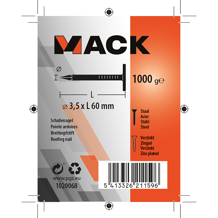 Mack 1020068 - schalienagel verzinkt 1000 gr 3,5 x 60 mm | 10 stuks
