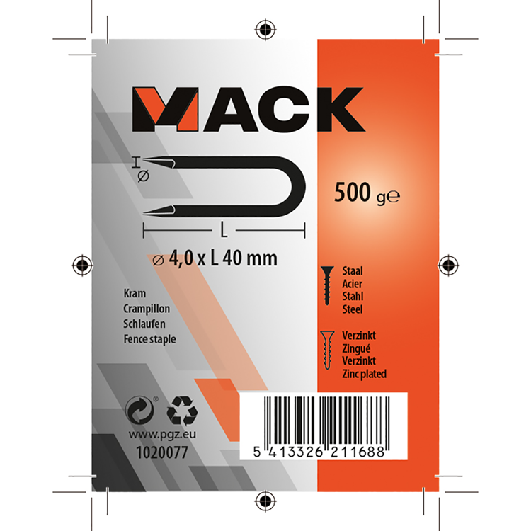 Mack 1020077 - kram verzinkt 500gr 4,0x40mm | 10 stuks
