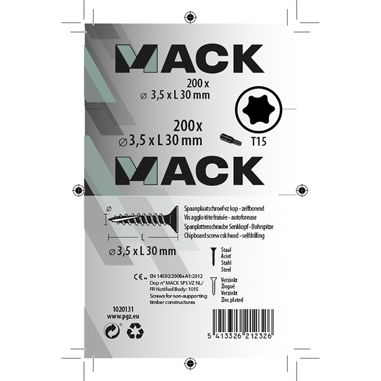 Mack 1020131 - spaanplaatschroef vz kp-zelfb.gvz 200st 3,5 x 30 mm | 5 stuks