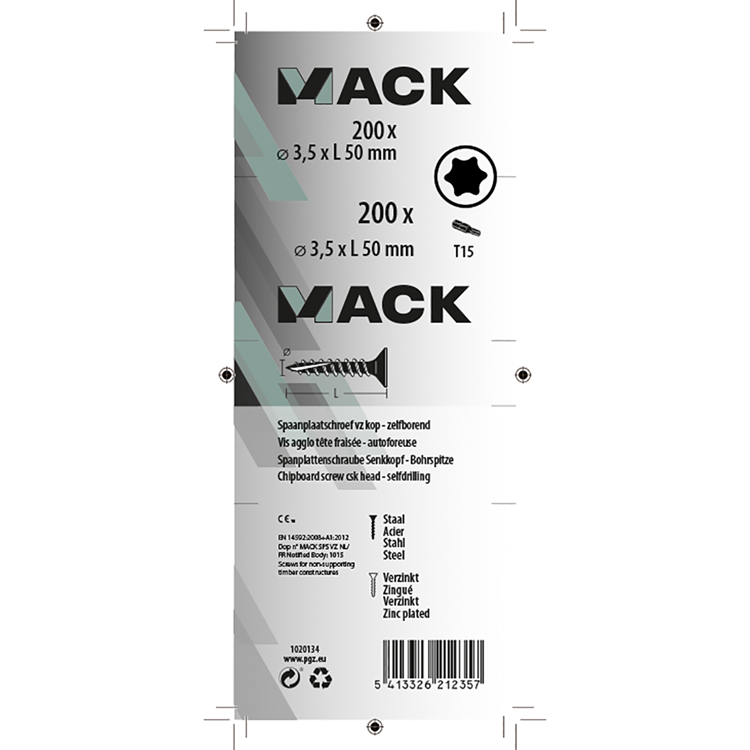 Mack 1020134 - spaanplaatschroef vz kp-zelfb.gvz 200st 3,5 x 50 mm | 5 stuks