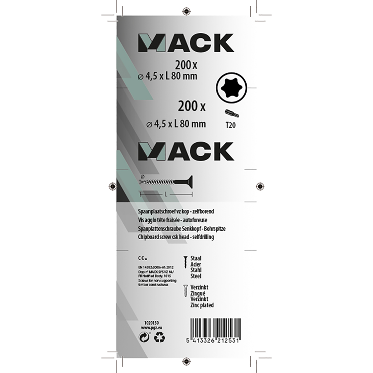 Mack 1020150 - spaanplaatschroef vz kp-zelfb.gvz 200st 4,5 x 80 mm | 1 stuks