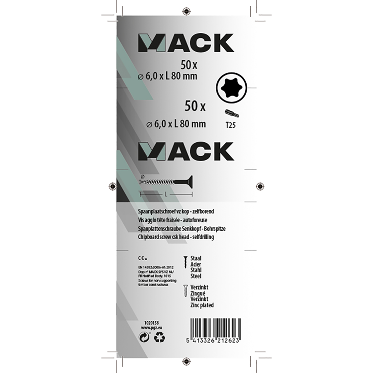 Mack 1020158 - spaanplaatschroef vz kp-zelfb.gvz 50 st 6,0 x 80 mm | 5 stuks