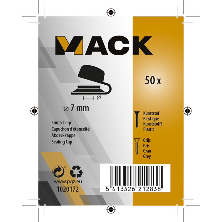 Mack 1020172 - sluitschelp grijs 50 st. 7mm | 5 stuks