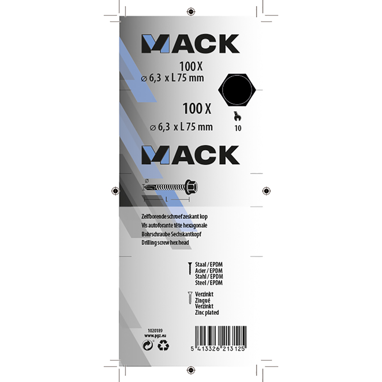 Mack 1020189 - zelfbor.schroef zeskt kop epdm-vz 100st 6,3 x 75 mm | 1 stuks