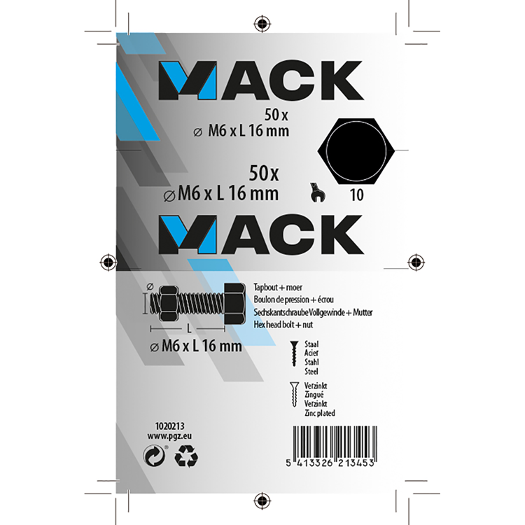 Mack 1020213 - tapbout + moer verzinkt 50 st m6 x 16 mm | 5 stuks