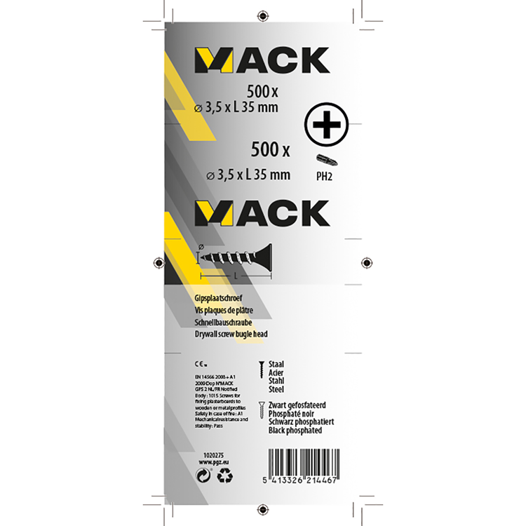 Mack 1020275 - gipsplaatschroef zwart gefosfat. 500 st 3,5 x 35 mm | 2 stuks