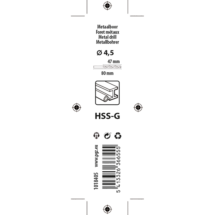 Mack 1018405 - metaalboor hss g din 338 ø 4,5 x 80 mm | 5 stuks