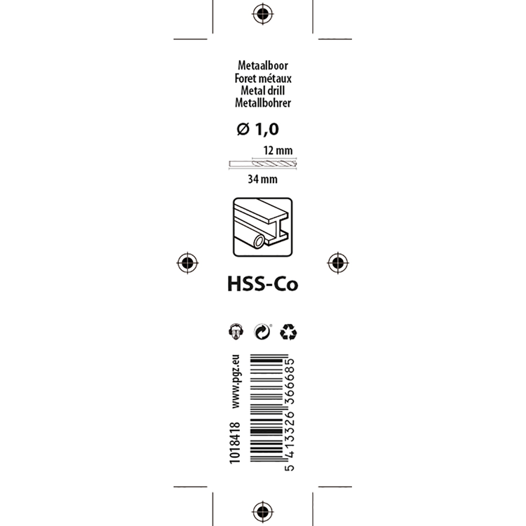 Mack 1018418 - metaalboor hss co5% din 338 ø 1,0 x 34 mm 2st | 5 stuks