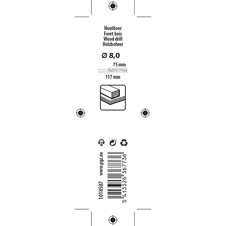 Mack 1018507 - machinehoutboor + centreerpunt ø 8,0 x 117 mm | 5 stuks