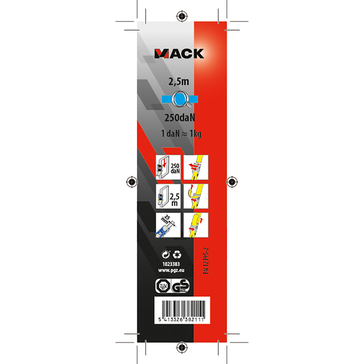 Mack 1023383 - lint polyester, met gesp, 25mm-2.5m max250kg | 12 stuks