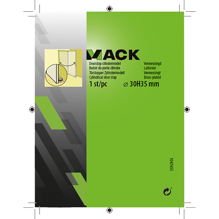 Mack 1047655 - deurstop cilindermodel vermessingd ø 30h35 mm 1 st pc | 6 stuks