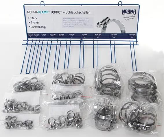 Ad verkaufsdisplay normaclamp torro hose clamps sort 100pcs sort 9mm 8-80