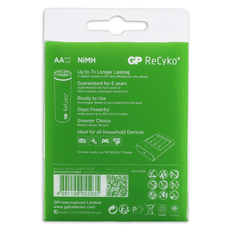 Gp oplaadbare aa-batterijen 2100mah nimh 4pk