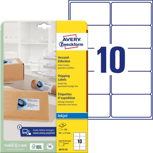 Adresetiketten avery zweckform quickpeel 250 stuks