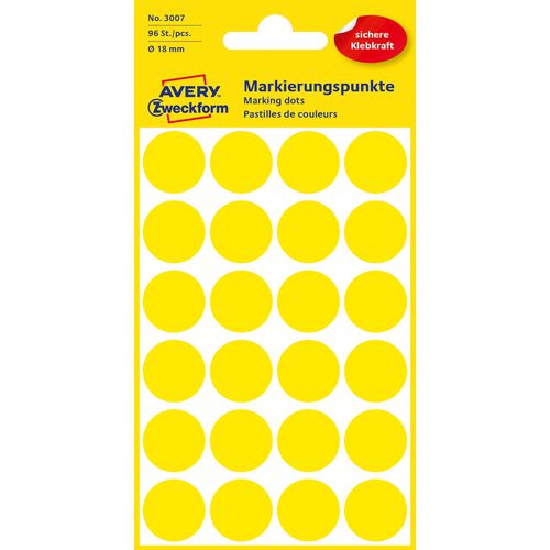 Markeringspunten avery zweckform 3007 geel 96 stuks