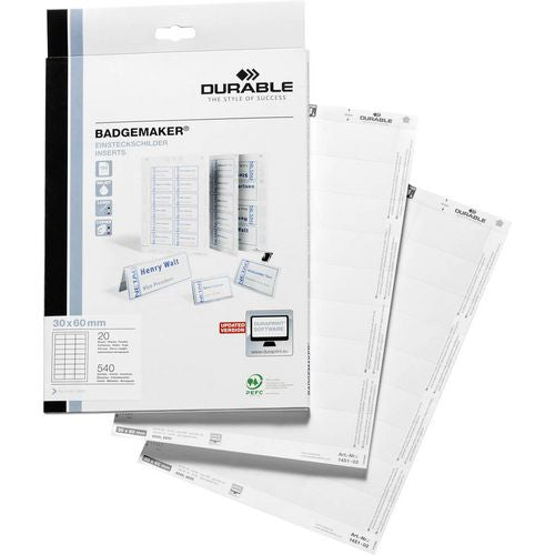 Naamkaartje durable 1451-02 30x60mm wit