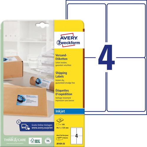 Inkjet adresetiketten avery 100 stuks wit