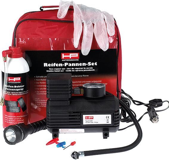 Hp bandenreparatie set flat tire set 4 pcs. incl. compressor