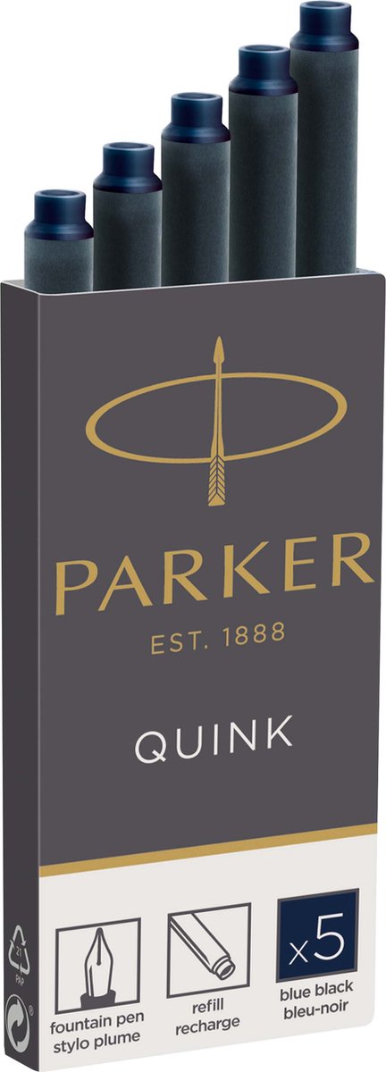 Parker lange vulpen inktpatronen - blauwzwarte quink inkt - 5 stuks