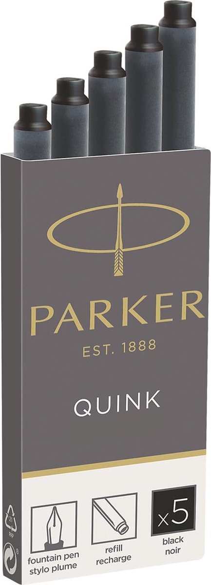 Parker lange vulpen inktpatronen | zwarte quink inkt | 5 vulpenpatronen