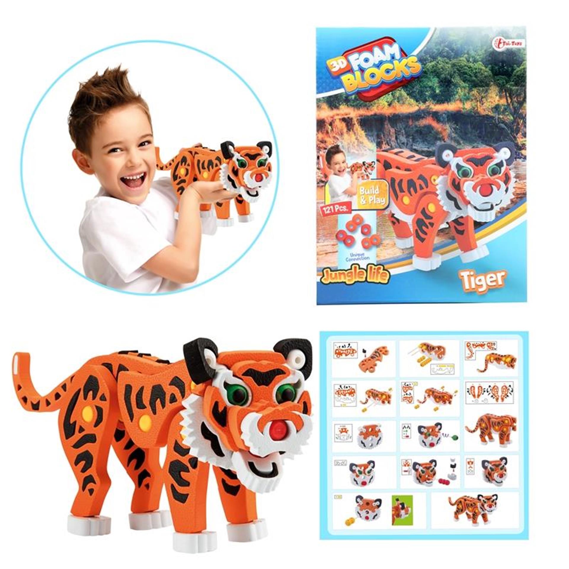 Toi-toys 3d puzzel tijger junior 31,5 cm foam oranje 121-delig