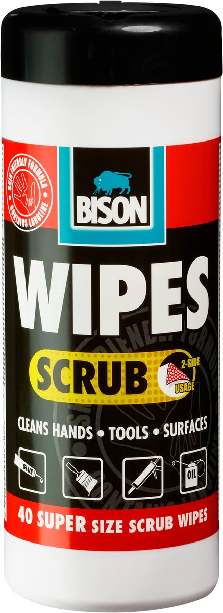 Bison wipes scrub - 40 stuks - reinigingsdoekjes voor het verwijderen van vlekken natte verf, kit, bitumen, purschuim meer