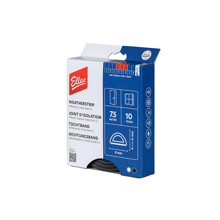 Ellen tochtband d-profiel - zwart - 8x6mm - 7,5m