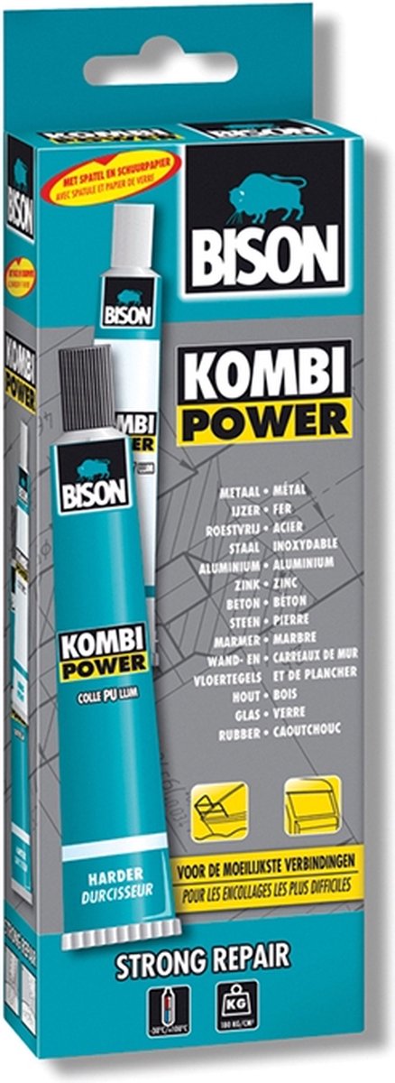 Bison kombi power vouwdoos 65 ml, temperatuurbestendig van -30°c en +100°c, voor de moeilijkste verbindingen, (zeewater)bestendig, sterkte van 180kg per cm2