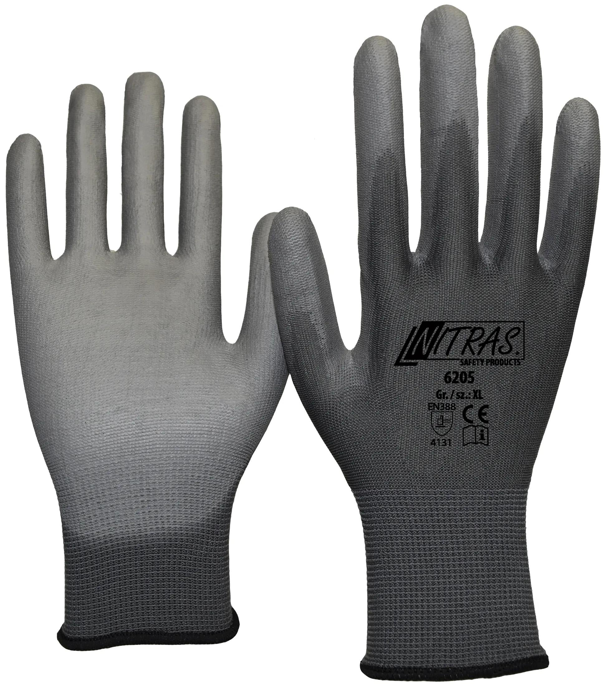 Nitras safety glove size xl nylon gray coated
