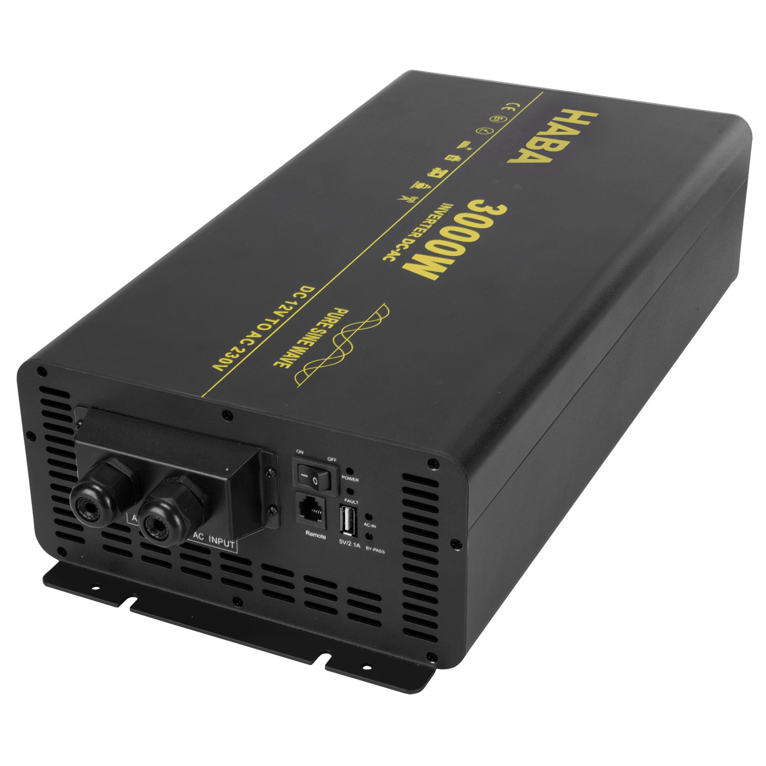 Pure sine wave omvormer 12v-230v - 3000w met ac-prioriteit