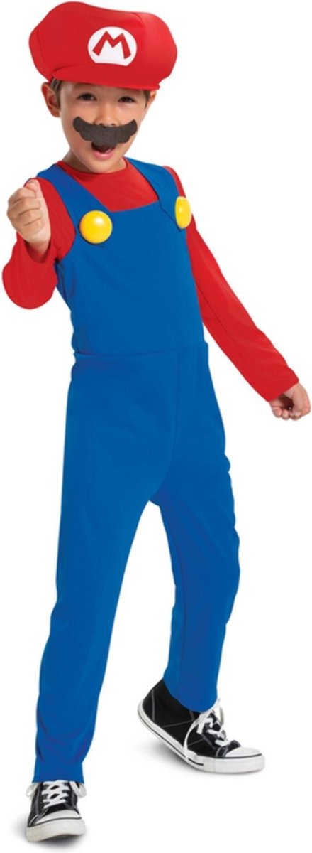 Disguise nintendo super mario brothers mario kinder kostuum - kids tm 8 jaar - blauw rood