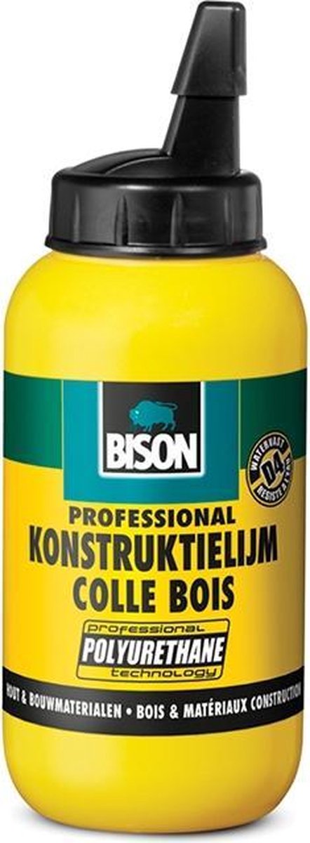 Bison konstruktielijm flacon 750 g, watervaste, houtkonstruktlielijm, bruist licht, overschilderbaar, binnen en buiten, d4, sterker dan hout, waterbestendig