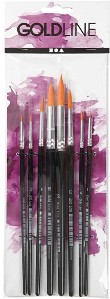 Creativ company gold line acryl penselen rond set 8 stuks
