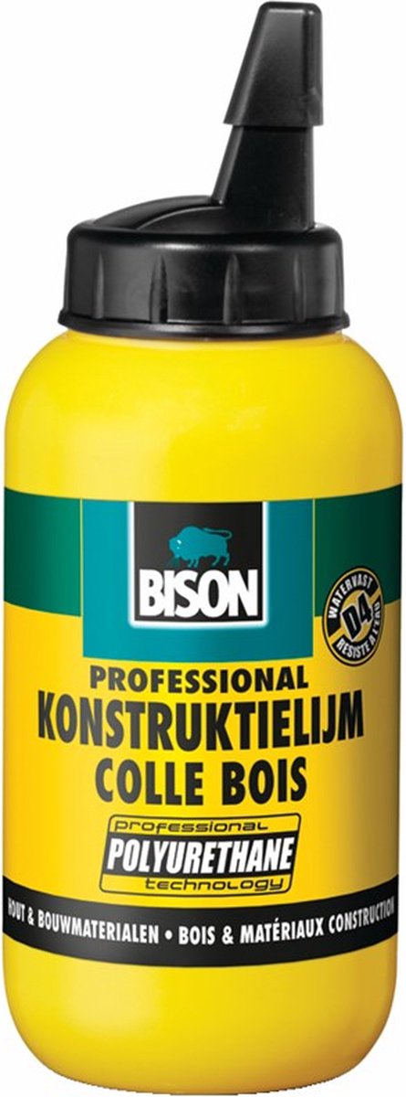 Bison houtkonstruktielijm flacon 250g, vloeibare, watervaste lijm op basis van polyurethaan, professioneel, d4, watervast, supersterk, overschilderbaar, temperatuur- en werbestendig