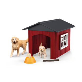 Schleich boerderijwereld hondenhok met golden retrievers 42722