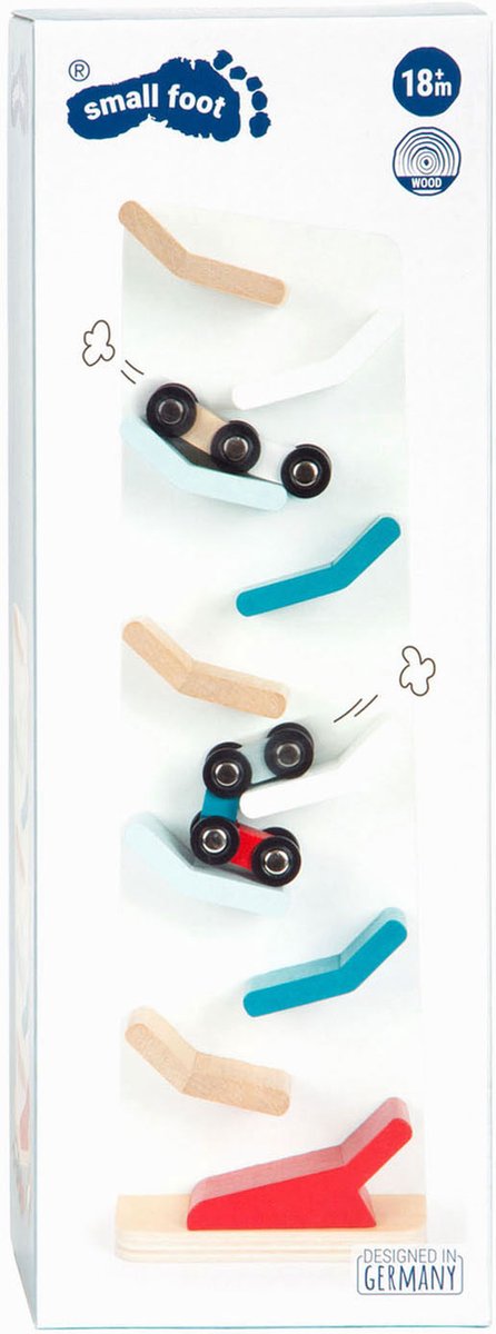 Small foot - wooden car track tower with cars, 3 pcs.