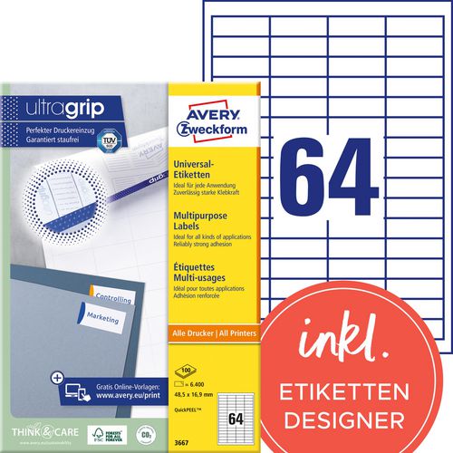 Avery universele etiketten zweckform 3667 wit 6.400 stuks
