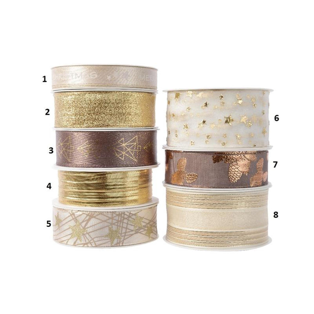 Decoris kerstlint in diverse maten 8 assorti goud wol wit brons