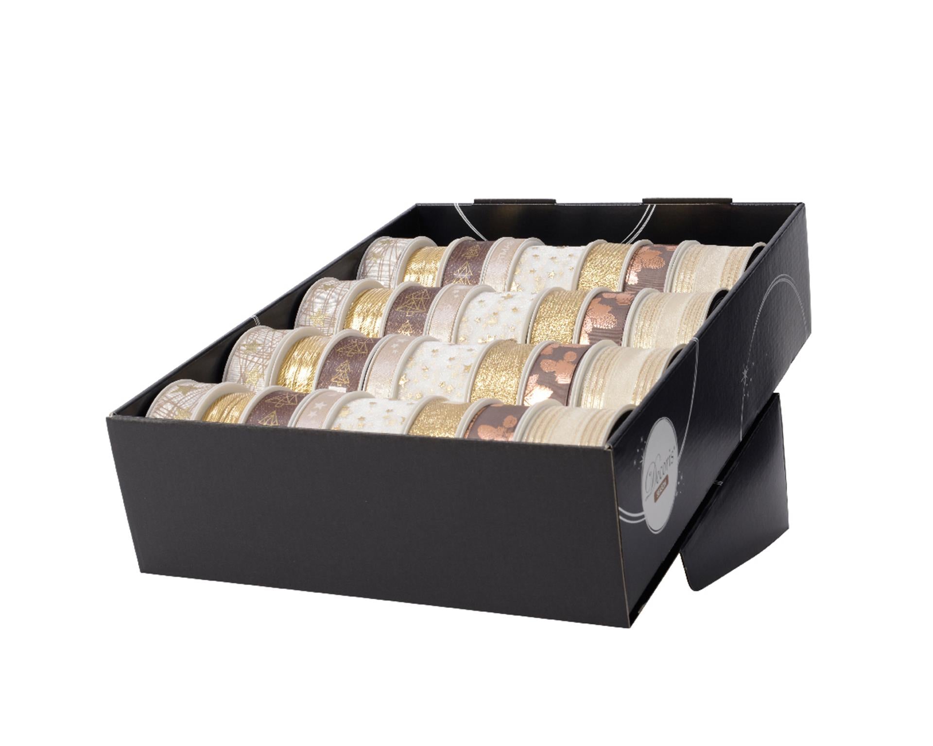 Decoris kerstlint in diverse maten 8 assorti goud wol wit brons