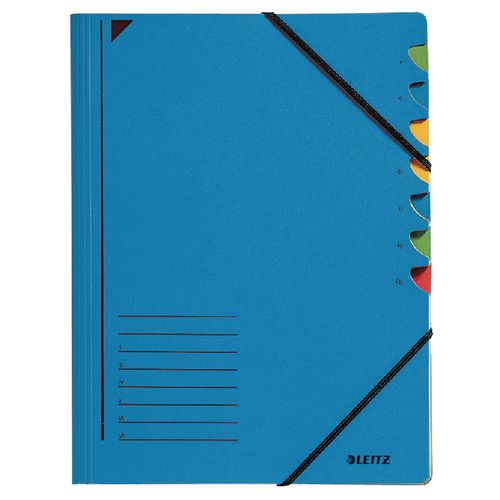 Sorteermap leitz 320g m2 24,5 x 32cm blauw hoekelastiek 7-delig week