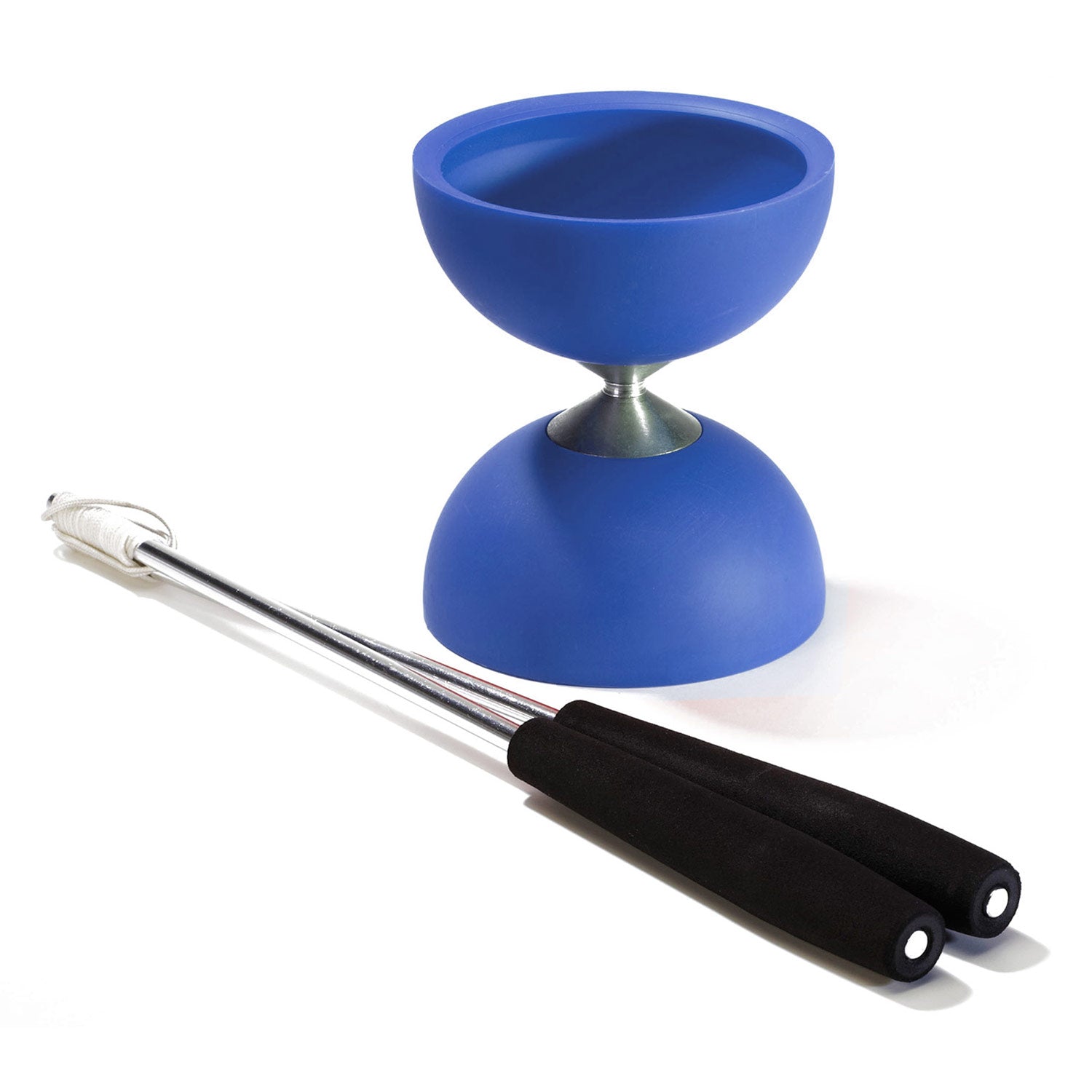 Eureka rubberen diabolo met aluminium stokken - donkerblauw