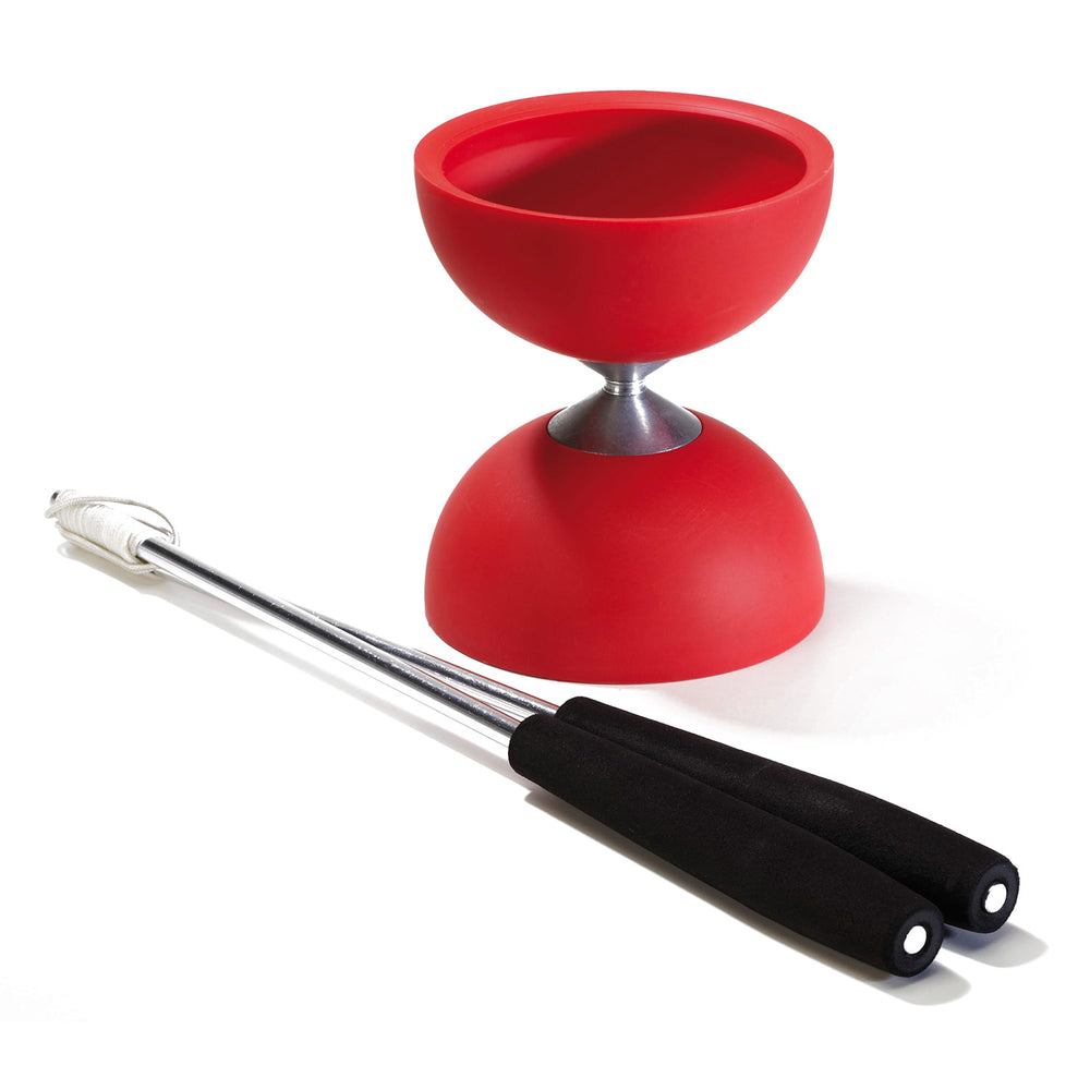 Eureka rubberen diabolo met aluminium stokken - rood