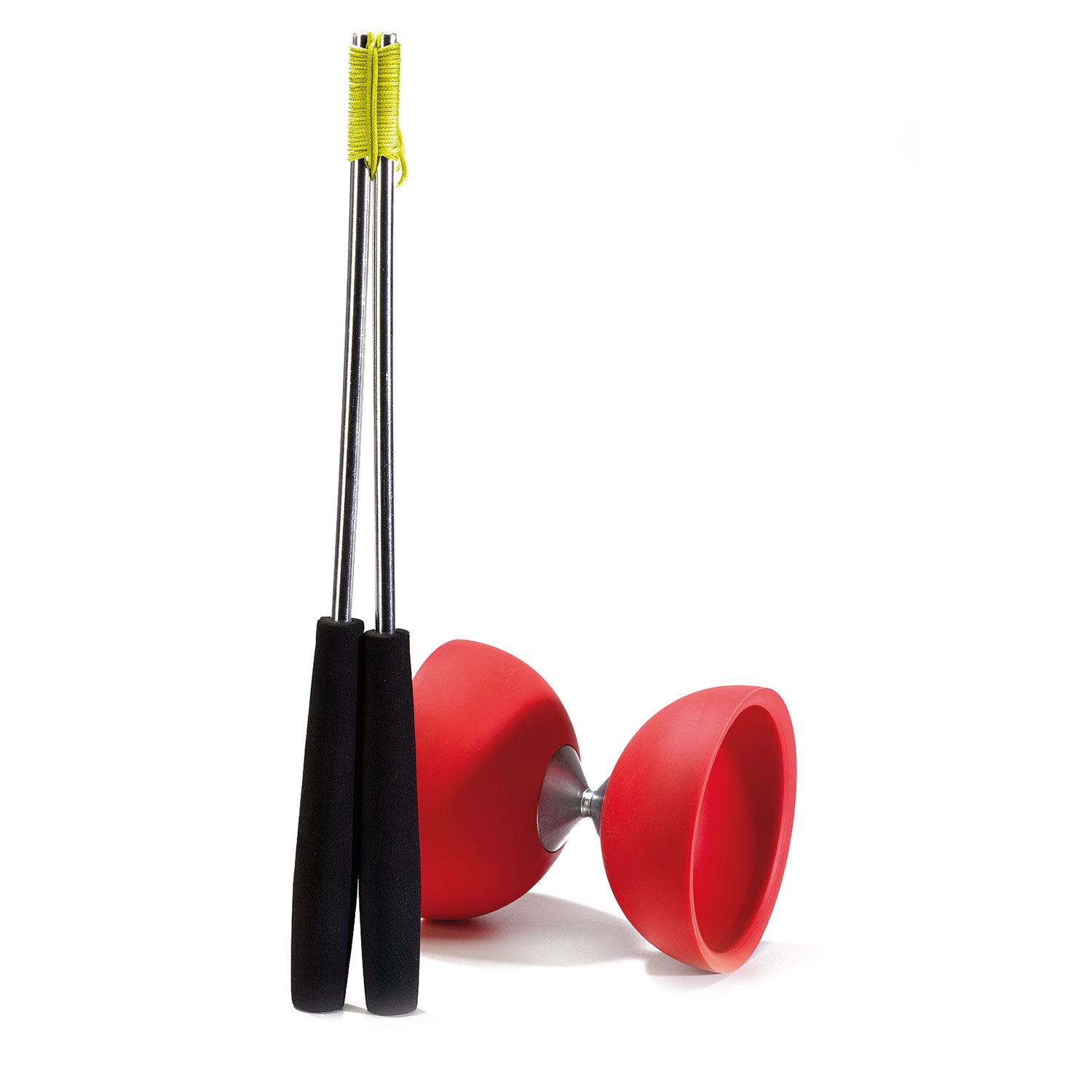 Eureka rubberen diabolo met aluminium stokken - rood