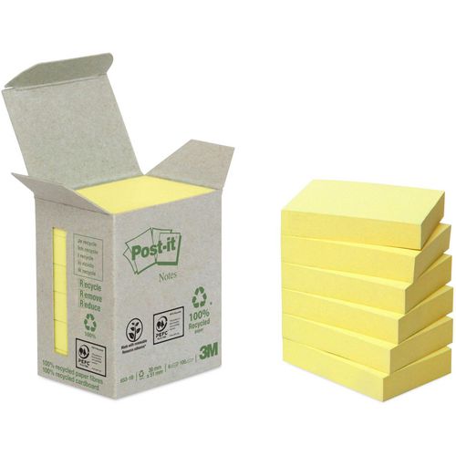 Recycled notes pastel 653-1b post-it 38x51mm pastel geel 6 stuk