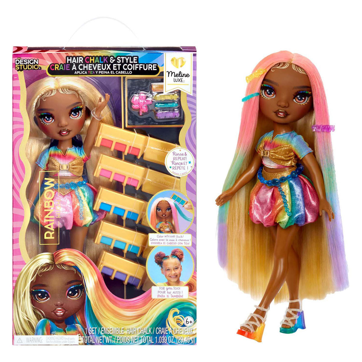 Mga entertainment regenboog hoog modepop met haarkrijt - meline goud