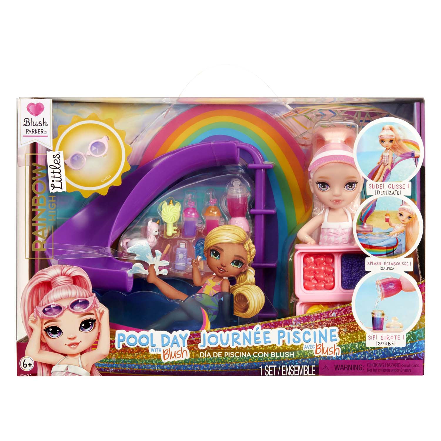Regenboog hoog klein compact speeltoestel zwemmen