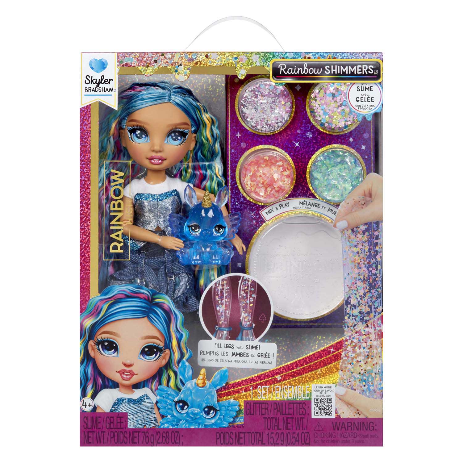 Rainbow high shimmers met slijm-modepop - skyler (blauw)
